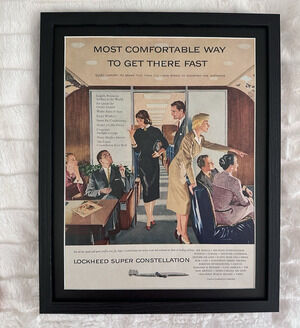 Framed 1955 VTG Orig Mag Ad LOCKHEED Super Constellation Most Comfortable Way